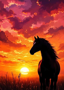 Horse Silhouette Sunset