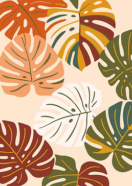 Monstera Leaves in Autumn Colors