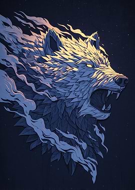 Roaring Wolf Head Digital Art