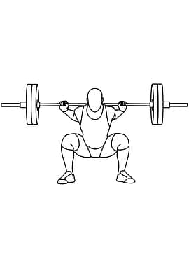Weightlifter Squatting Minimalist Line Art