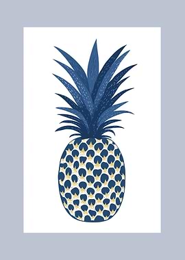 Blue and Gold Pineapple Illustration | Tropical Fruit Wall Art