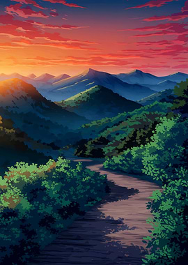 Mountain Path at Sunset
