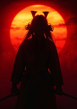Silhouette of the Samurai Moon