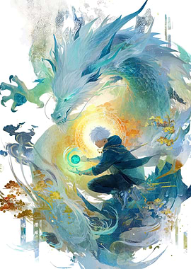 Man with Dragon and Energy Orb