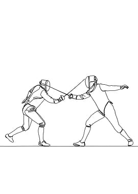 Fencing Duel Minimalist Line Art