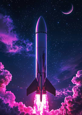 Rocket Launch in Space with Nebula