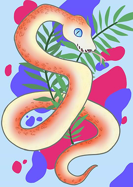 Snake with Tropical Leaves Illustration