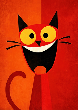 Cartoon Red Cat with Big Smile