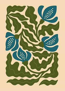 Elegant Blue Floral Illustration – Minimal Botanical Wall Art with Cool Tones