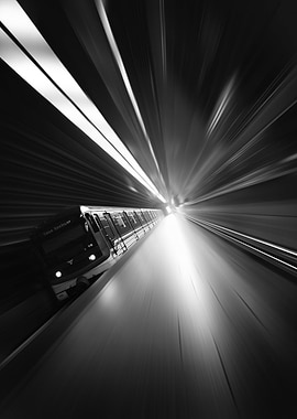 Subway Train Speeding Through Tunnel