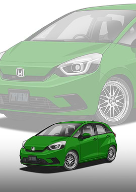 Green Honda Fit Car Illustration