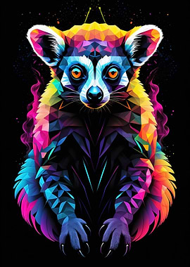 Colorful Geometric Lemur Portrait