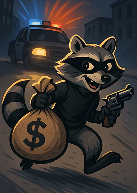 Cartoon Raccoon Bandit with Money Bag