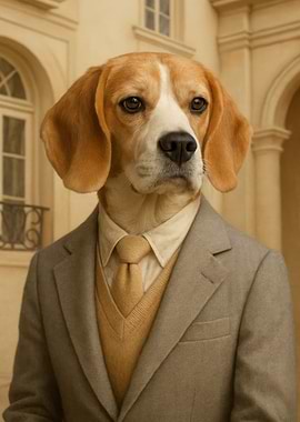 Beagle in Suit - Distinguished Beagle in a Tan Suit - Elegant Dog Portrait