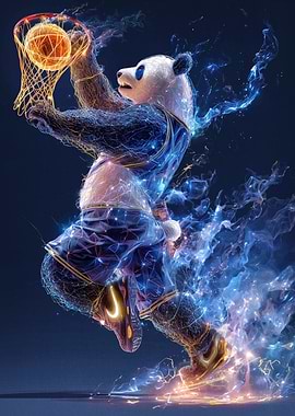 Panda Dunking Basketball with Energy Effects