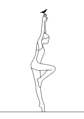 Woman in Yoga Pose with Bird Minimalist Line Art