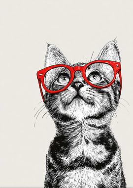 Cat with Red Glasses Illustration