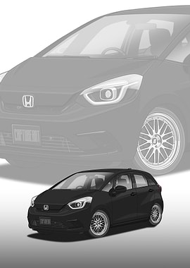 Black Honda Fit Car Illustration