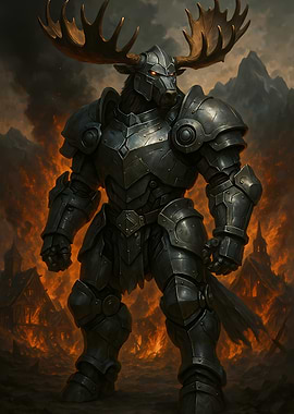 Moose Knight in Burning Landscape