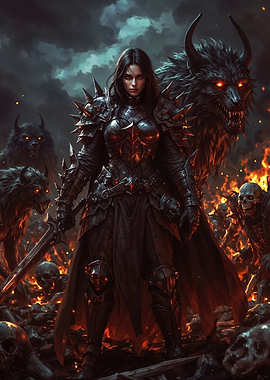 Dark Warrior with Wolves and Skeletons