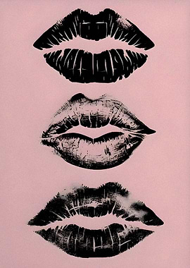 Three Black Lips on Pink Background