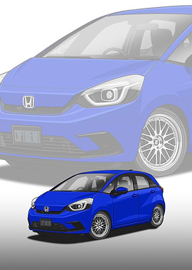 Blue Honda Fit Car Illustration