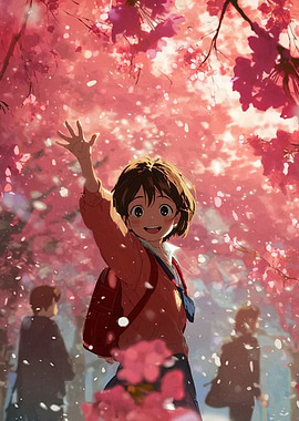 Anime Girl Under Cherry Blossom Tree