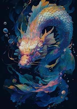 Watercolor Dragon in Deep Blue