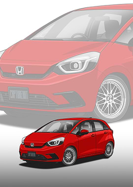 Red Honda Fit Car Illustration