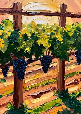 Impressionistic Grapes Vineyard Oil Painting