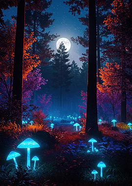 Enchanted Forest with Glowing Mushrooms