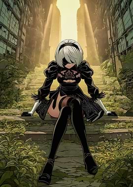2B from Nier Automata on stairs