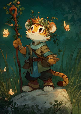 Anthropomorphic Tiger Cub with Staff