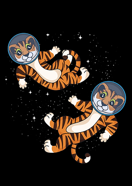 Cartoon Tigers In Space Kids Astronaut Tigers