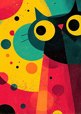 Abstract Cat Art with Geometric Shapes