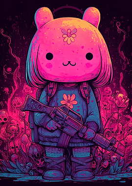 Cute Bear Character with Gun