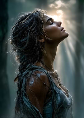 Serene woman bathed in light