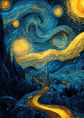 Starry Night Inspired Landscape Painting