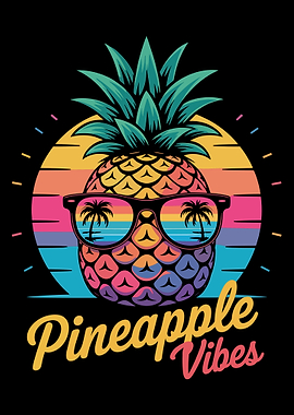 Pineapple Vibes Retro Summer Design - vintage retro sunset palm trees sunglasses