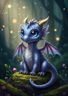 Cute Blue Dragon in Forest