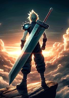 Cloud Strife on a Cliff