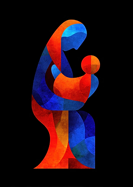 Abstract Mother and Child Illustration