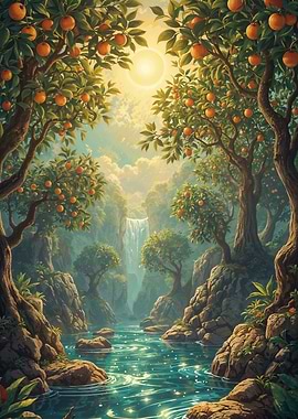 Orange Grove Waterfall Landscape