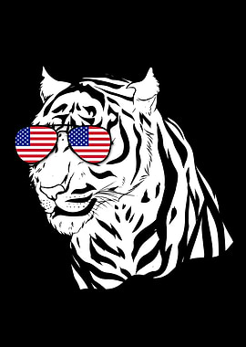Tiger With American Flag Sunglasses USA Flag Tiger