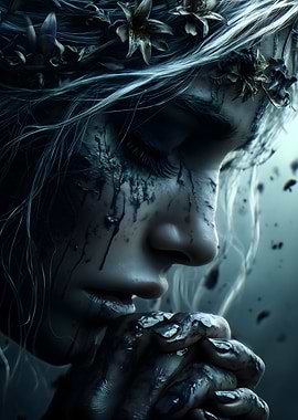 Floral Crowned Woman in Contemplation