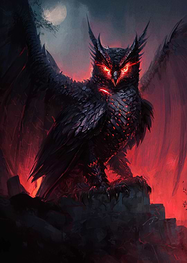Dark Owl with Glowing Red Eyes