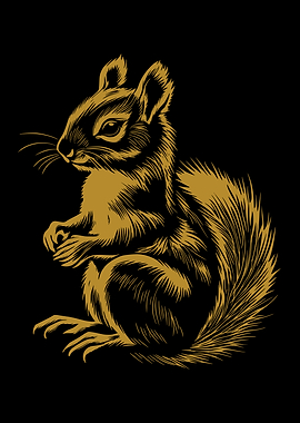 Squirrel Illustration on Black Background