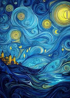 Swirling Night Landscape with Castle