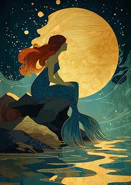 Mermaid under the moonlight illustration