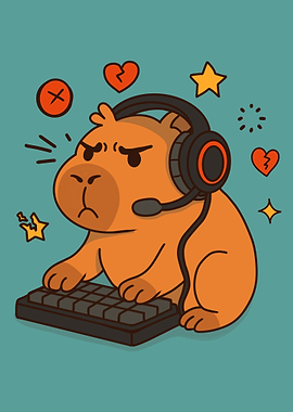 Gamer Capybara Cartoon Illustration